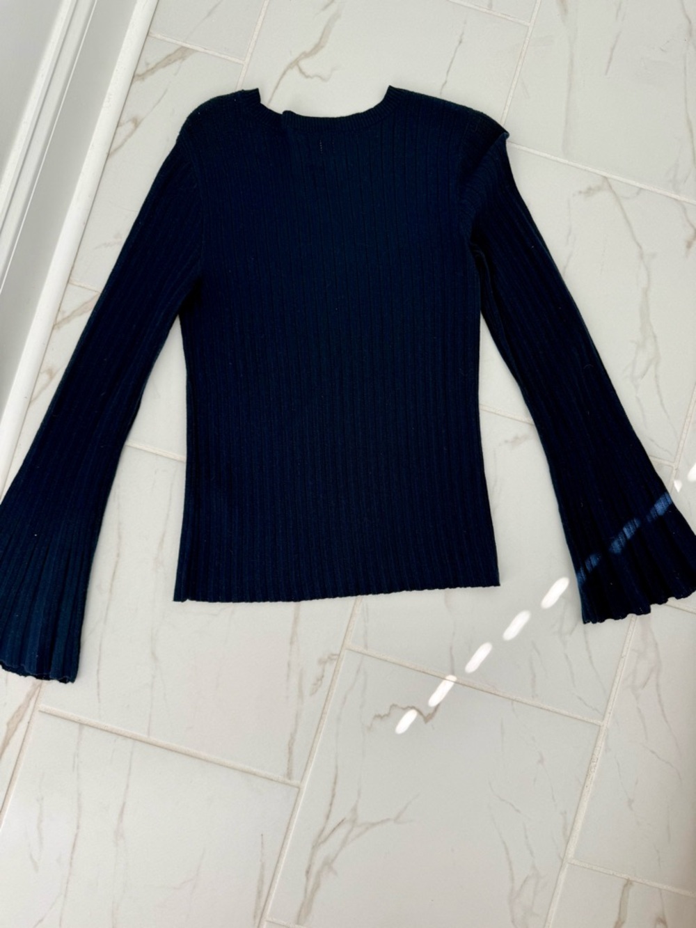 Frame Blue Ribbed Crewneck Sweater - Picture 2 of 4